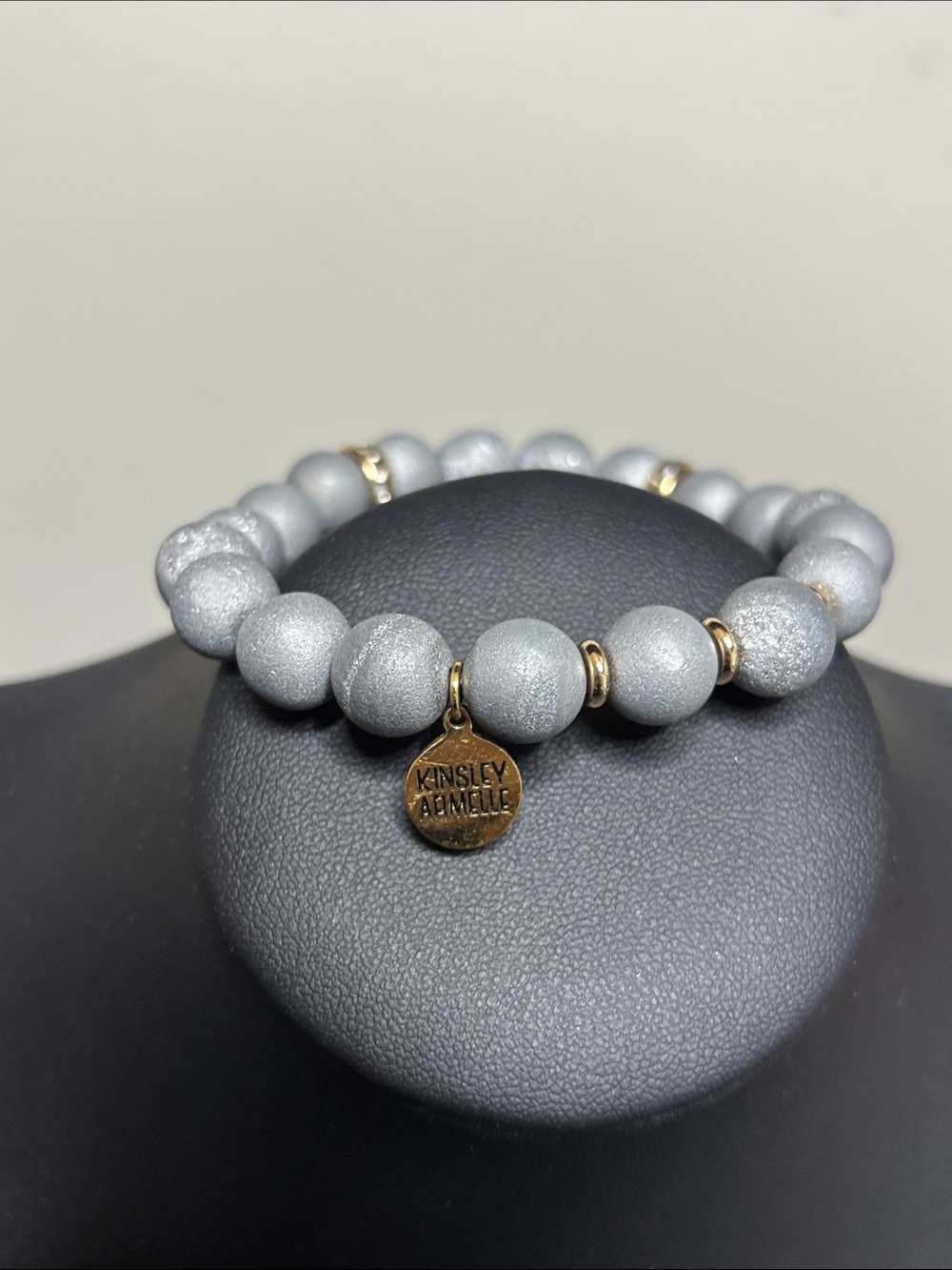 Kinsley Armelle Silver Beaded Stone Stretch Bracelet with Gold-Tone Charm
